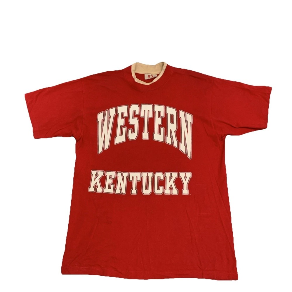 Vintage 1970's Western Kentucky SPELLOUT Double Collar Graphic Tee Red Dodger L‎